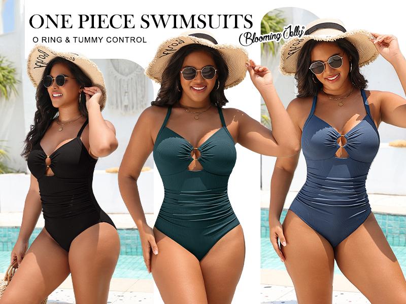 Blooming Jelly Womens Modest beach Swimsuits Tummy Control Slimming Bathing Suit 1 Piece Long Torso Swimwear