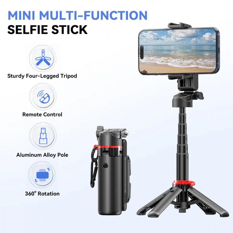 2026 Mini Selfie Stick, Tripod Selfie, with Focusing Function, Retractable, with stable four-legged base, 360-degree rotation and wireless Bluetooth remote control, Perfect for selfies, videos and live streaming, Compatible with most mobile phones, Light