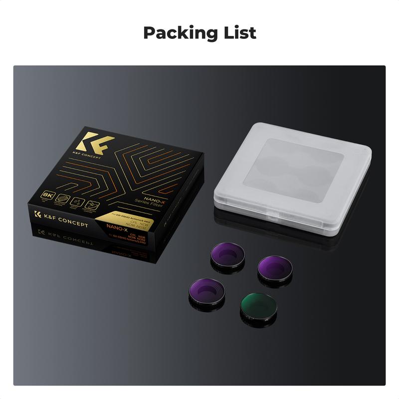 K&F Concept ND PL Filter Kit Compatible with DJI Osmo Action 5 Pro/Osmo Actioin 4, 4 Pack CPL ND8 ND16 ND32 Screw On Polarizing Neutral Density Filter, HD Optical Glass/Multi-Coated/Metal Frame