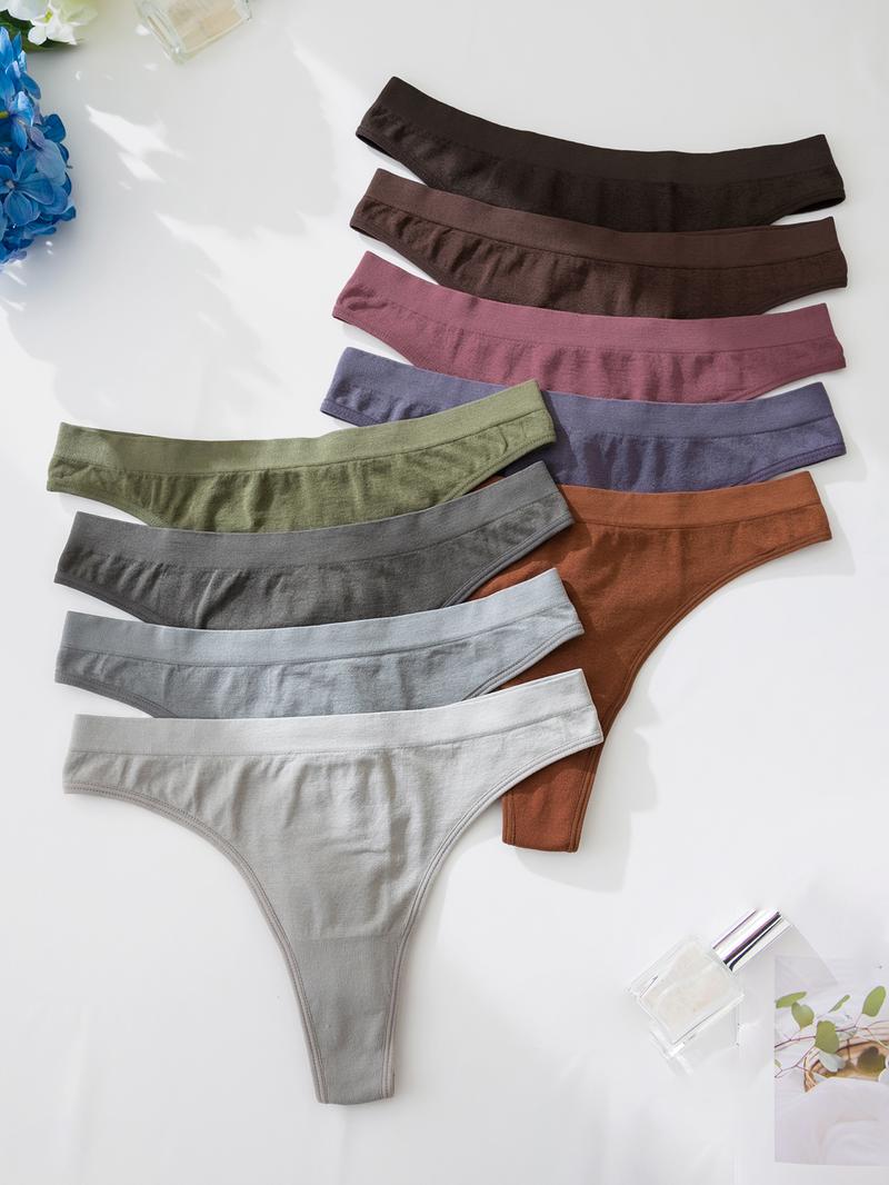 Women's Solid Color Drop Waist Thong, Soft Breathable Panty for Daily Wear, Women's Fashion Comfy Underwear for All Seasons