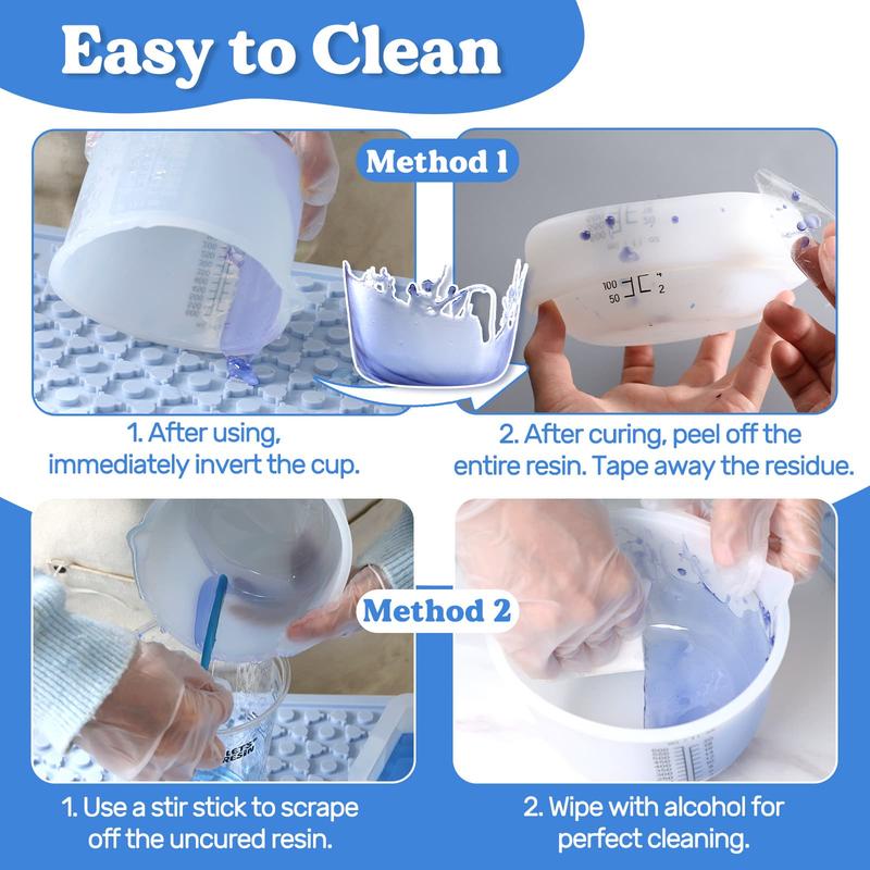 Silicone Measuring Cups, 450ml/600ml Accurate 2 Scales & 100ml Durable Measuring Cups, Epoxy Mixing Cup,Silicone Stirring Sticks, Easy Clean Resin Supplies for Resin Molds, Resin Mixing,Thicker&Non-Stick Resin Mixing Cups,Glitter Tumbler - LET'S RESIN