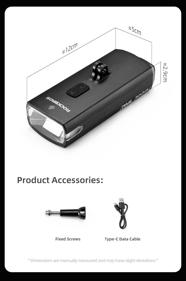 ROCKBROS 3000 Lumens USB-C Bike Light with 10000mAh Battery