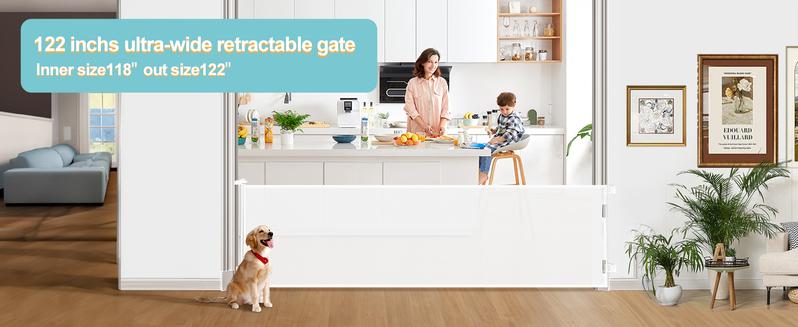dearlomum Retractable Baby Gate 33.6" Tall Extends 55"-197" Wide Child Safety Gate for Doorways Stairs Hallways Indoor/Outdoor Black/Grey Playpen Nursery Infant Newborn