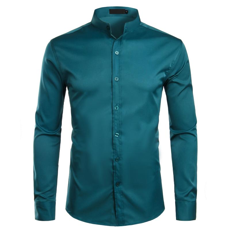 ZEROYAA Mens Hipster Solid Slim Fit Long Sleeve Mandarin Collar Dress Shirts Polyester Fabric Stylish Casual Business Shirt