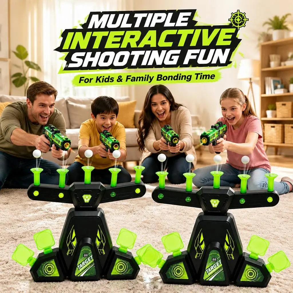 Glow in the Dark Floating Target Shooting Game with Electronic Scoring & Foam Blaster & Foam Dart Launcher, Interactive Party Toy for Kids Age 8+, Birthday & Christmas Gifts (USB/or Requires 4 AA Batteries Powered)