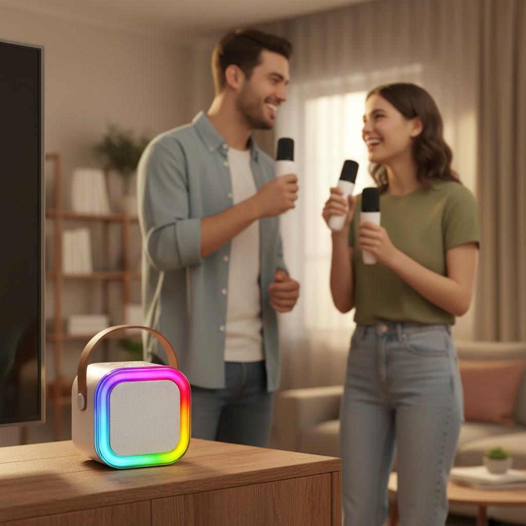 Portable Karaoke Speaker Set with Wireless Microphone, RGB Light Effects, Home Ktv Machine, Compatible with Android/iOS Systems