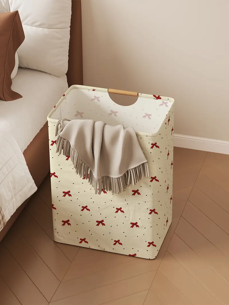 Butterfly Knot Pattern Open Storage Box, Foldable Laundry Basket with Handle, Home Bathroom Collapsible Dirty Clothes Bucket