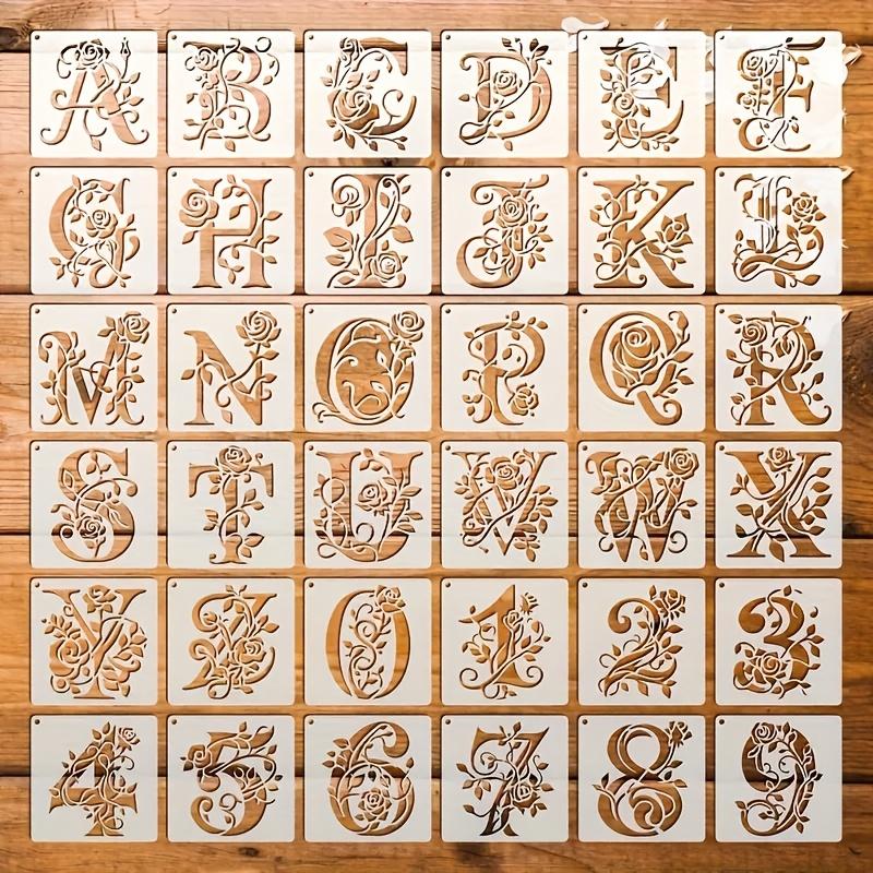 36pcs Floral Letter Templates, Reusable 10cm Rose Letter Stencils, Ideal for Wall Art, Stickers, Pillows, T-Shirts, Carving, Etching, More