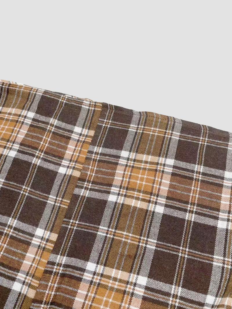 Women's Plaid A-Line Long Dress,flared skirt， Casual Loose Fit Elastic Waist Pocket Design, All-Season Wearable Fashion Skirt