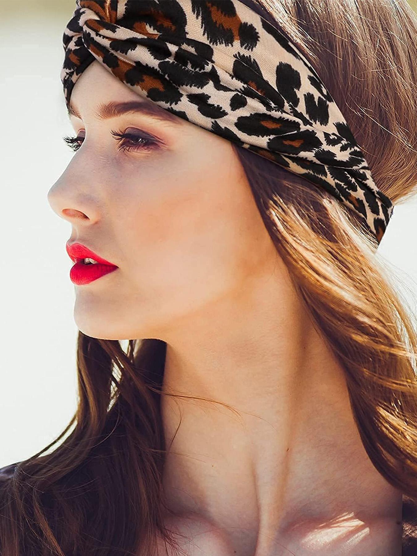 6pcs Boho Fashion Leopard Print Cross Hairbands Set, Comfortable Elastic Workout Headbands for Running Yoga Party Daily Wear, Zigzag Headband