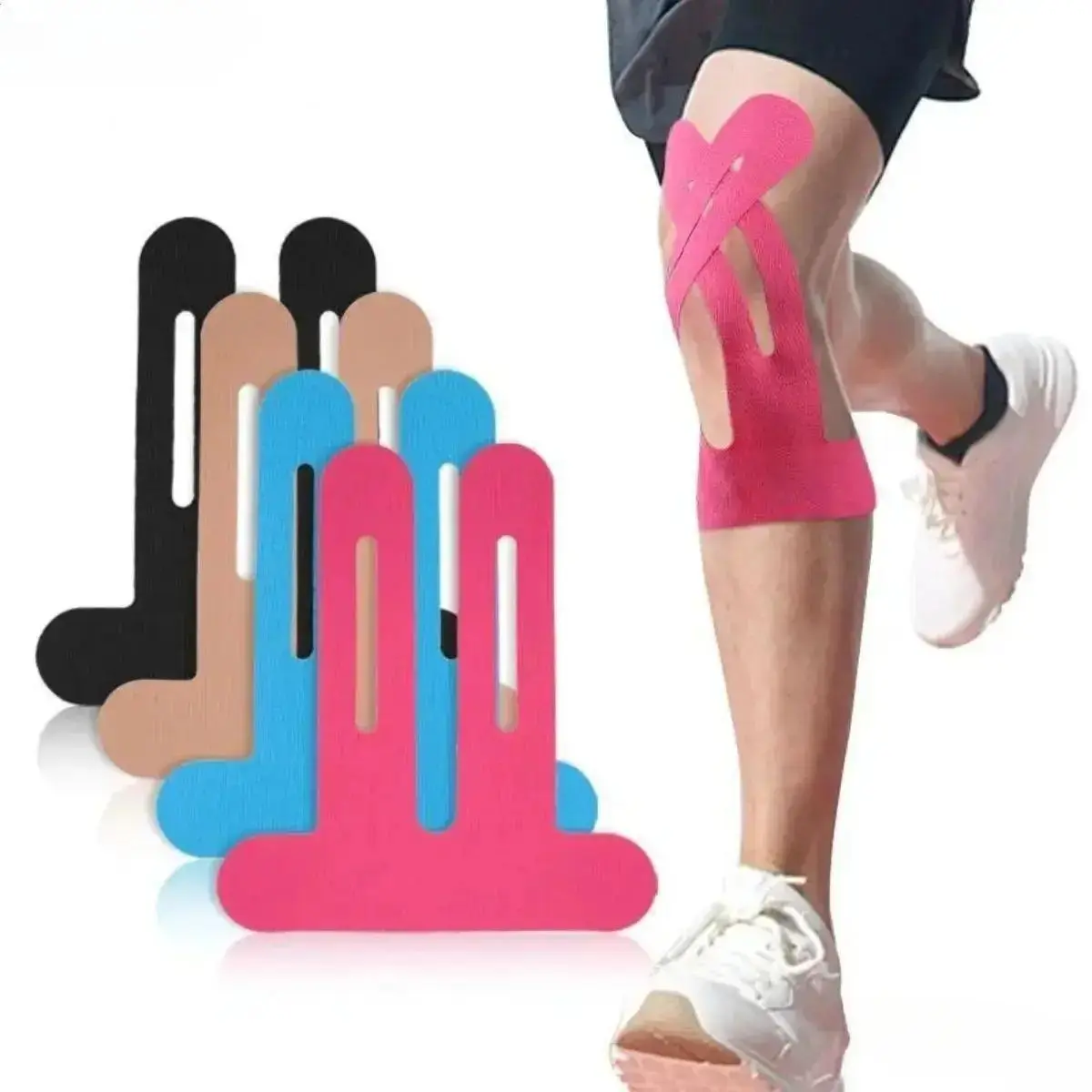 12-Pack Precut Kinesiology Tape Strips, Waterproof Athletic Muscle Support Tape, Breathable Stretch Recovery Tape for Knee, Shoulder & Joint Comfort, Running, Gym Workouts, Sports Training