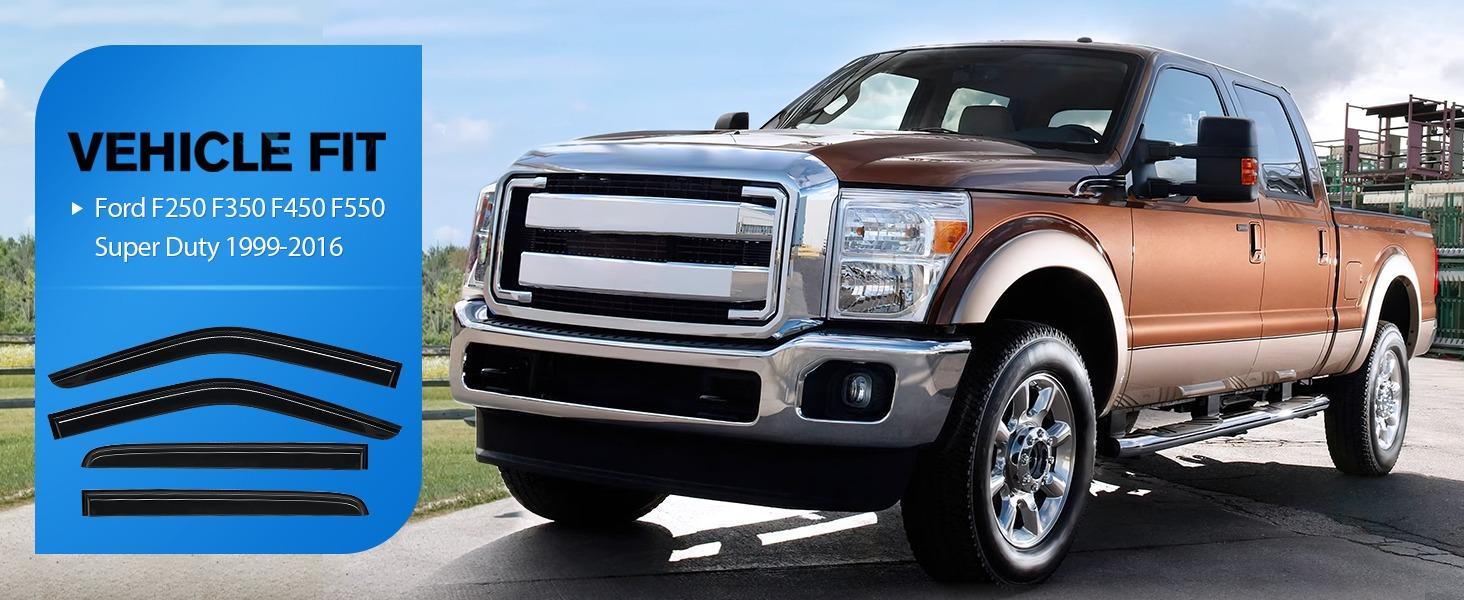 Nilight Tape-On Window Visors for Ford F250/F350/F450/F550 Super Duty 1999–2016 Crew Cab Only, Rain Guards, Vent Shades, Wind Deflectors, Reduce Wind Noise, Smoke Tint, 4PCS