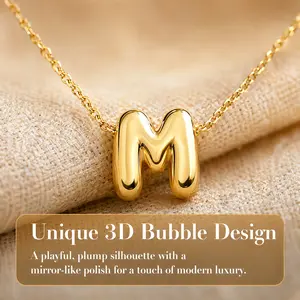 Tarnish Free Stainless Steel Bubble Letter Necklace • Dainty Balloon Initial Pendant • Personalized Aesthetic Jewelry Gift