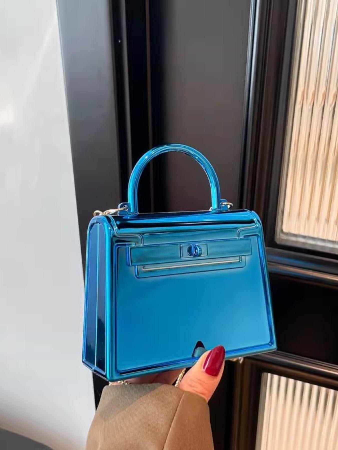 Spring Summer Glossy Acrylic Mini Bag, Kelly Platinum Small Square Bag, Party Handbag, Retro Lock Clutch, Lady Chain Wallet, Evening Box Bag