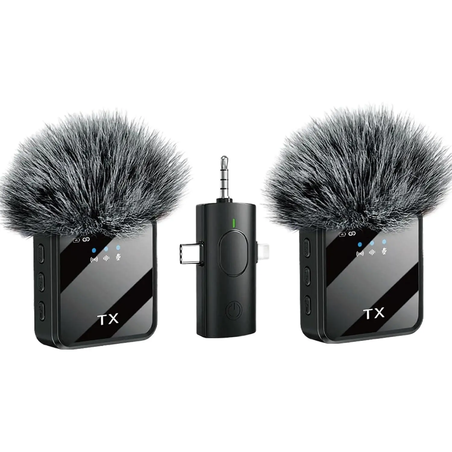 2-Pack Wireless Lavalier Microphones with Noise Cancellation, 3.5mm Jack, LED Display, Clip-On Design - Ideal for Recording Audios, Interviews, Podcasts