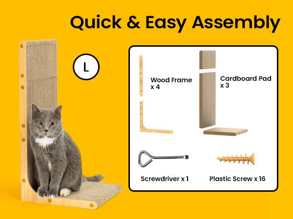 Conlun Cat Scratcher for Indoor Cats 22.8 Inch L Shaped Vertical Scratching Board with Ball Toy Light Wood L-Shaped Wall-Mounted Cat Scratcher Springtok Ramp Apartment Sturdy Home Durable Construction Easy Assembly Striped Design