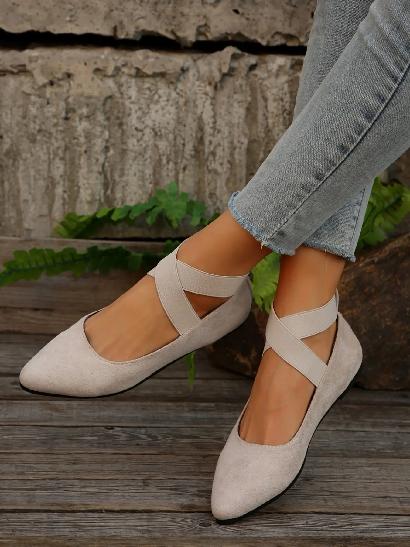 Ballet Flat Cross Strap Women's Shoes, Ballerina Flats Shoes, Breathable Fabric Upper, Eva Shock Absorption Sole, Pointed Toe, Casual Mary Jane, All Seasons