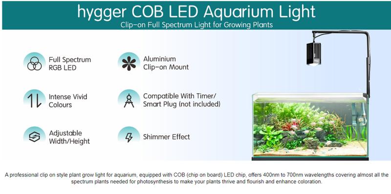 hygger 100W/60W Aquarium Light Full Spectrum RGB COB LED Clip On Fish Tank Grow Light with Mounting Bracket Compatible with Timer Smart Plug for Low-to High Light Demanding Aquatic Plants