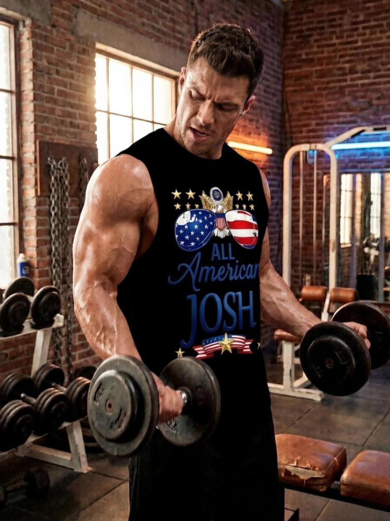 Patriotic Usa Tank Top, Classic Blue Star Stripes, Gold Eagle Logo, Ideal for Independence Day, Summer BBQ, Men's Streetwear