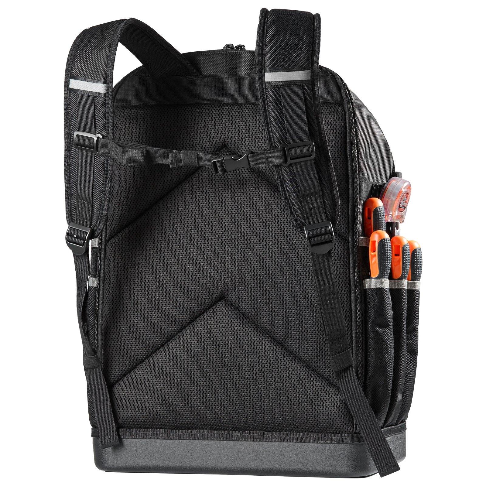 VEVOR Tool Backpack, 56 Pockets, Heavy-duty Tools Storage Organizer Bags with Molded Base, Electrician Jobsite Backpack for Construction Jobsite, Electrician, Industrial, Repairman, and HVAC Techs