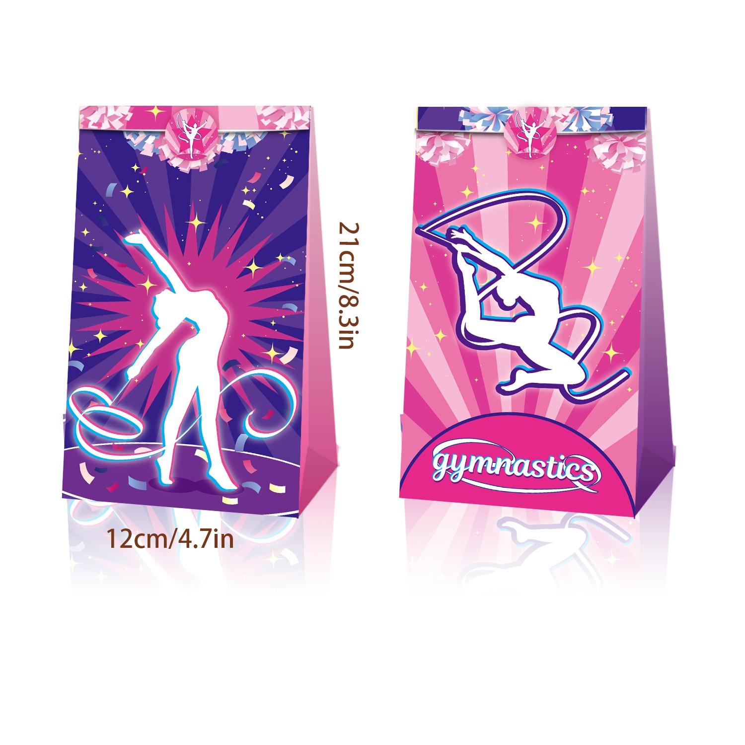 12 Gymnastics Party Paper Bags+12 Gymnastics Stickers, Cartoon Gymnastics Paper Bags Suitable for Gymnastics Parties, Sports Parties