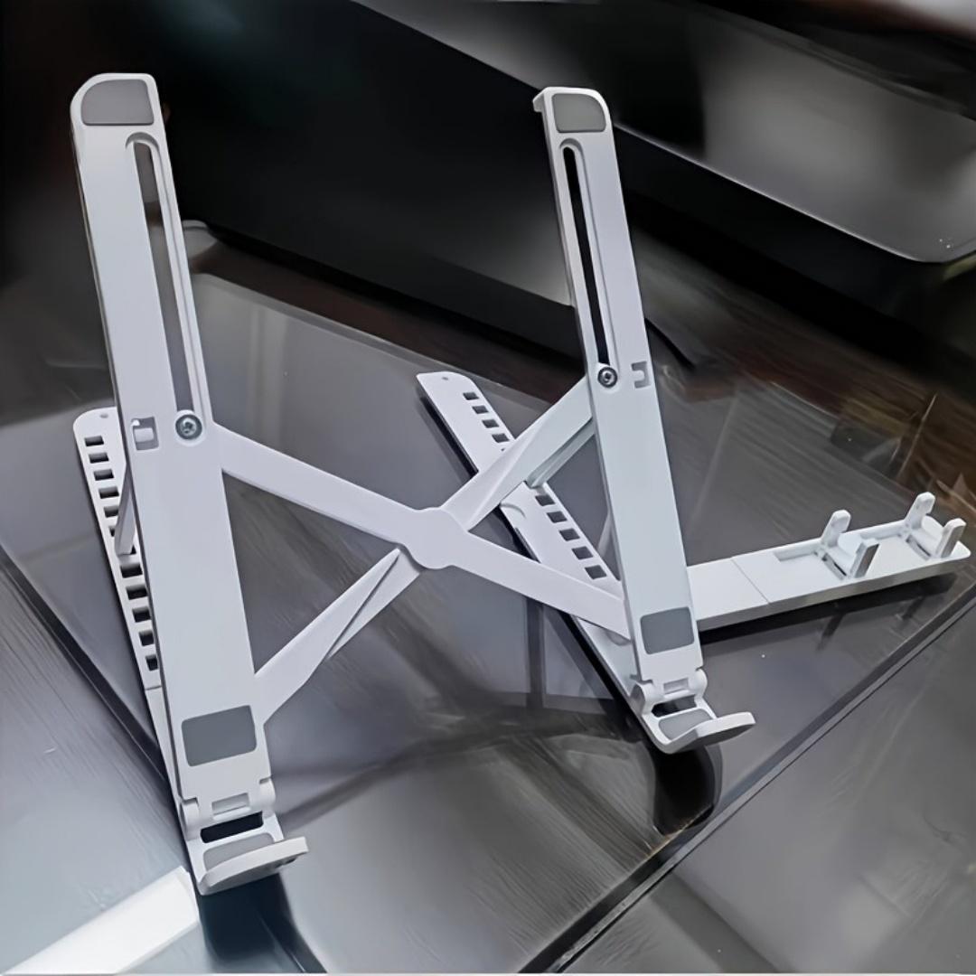 2-In-1 Adjustable Laptop And Tablet Stand,  Mobile Phone/Stationery Storage Rack – Portable Folding ABS Desktop Organizer for Ipad, Kindle, Smartphone, And E-Reader – Lightweight And Compact Smart Device And Laptop Stand