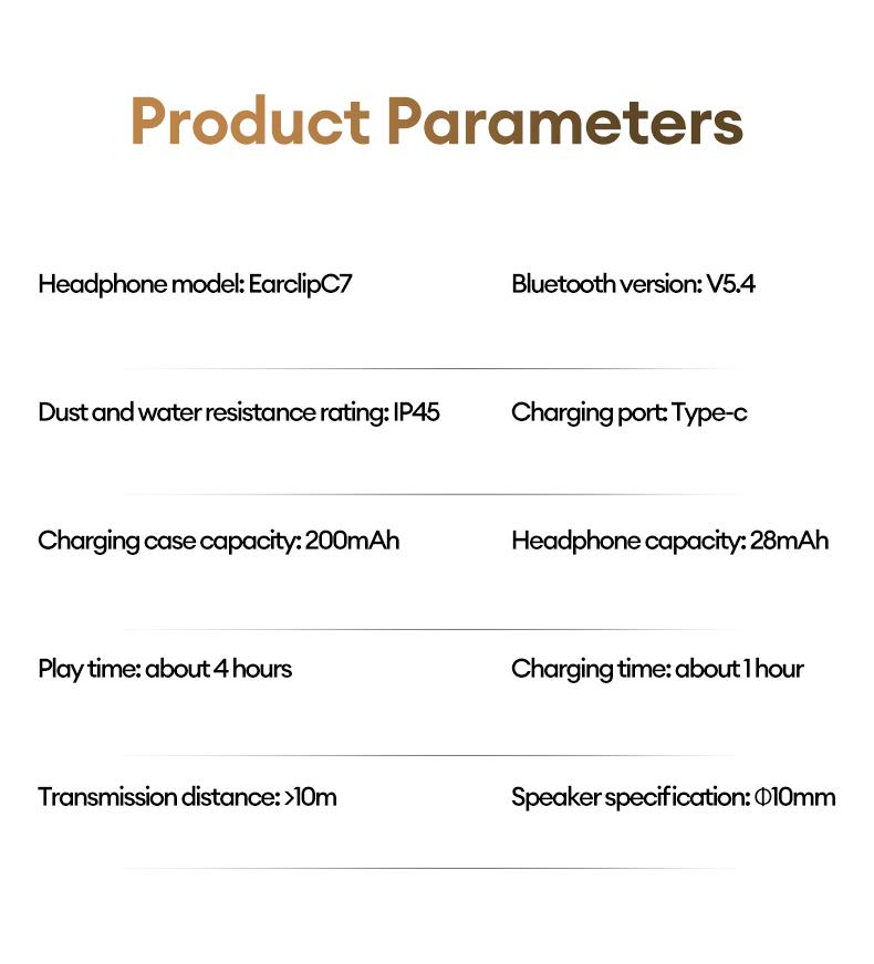 Earclip C7 Clip-on Design Wireless Earphones, Upgraded Panoramic Sound Headset, Comfortable Wearing  Sports Earbuds for Work, Fitness