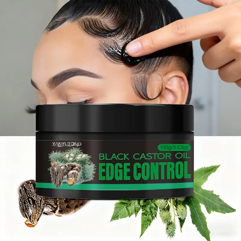 100g Black Castor Oil Edge Control Hair Styling Gel – Strong Extreme Hold, Non-Greasy, Hydrating, Natural Fresh Scent, Enriched with Rosemary, Coconut Oil and Argan Oil Extracts for Moisturizer, Long-Lasting Smooth Finish Haircare Hair Styling Products