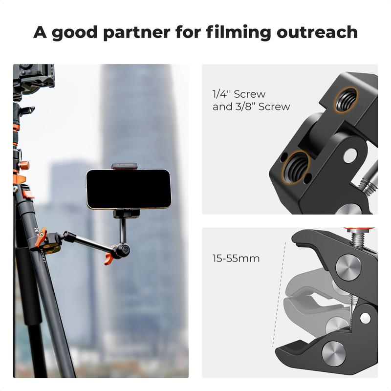 【K&F CONCEPT】  Magic Arm Clamp Kit with 1/4" & 3/8" Thread Screw 360° Ball Heads Articulating Magic Arm Camera Mount for Monitor, Flash, LED Light, Microphone, Camera Cage, Action Camera