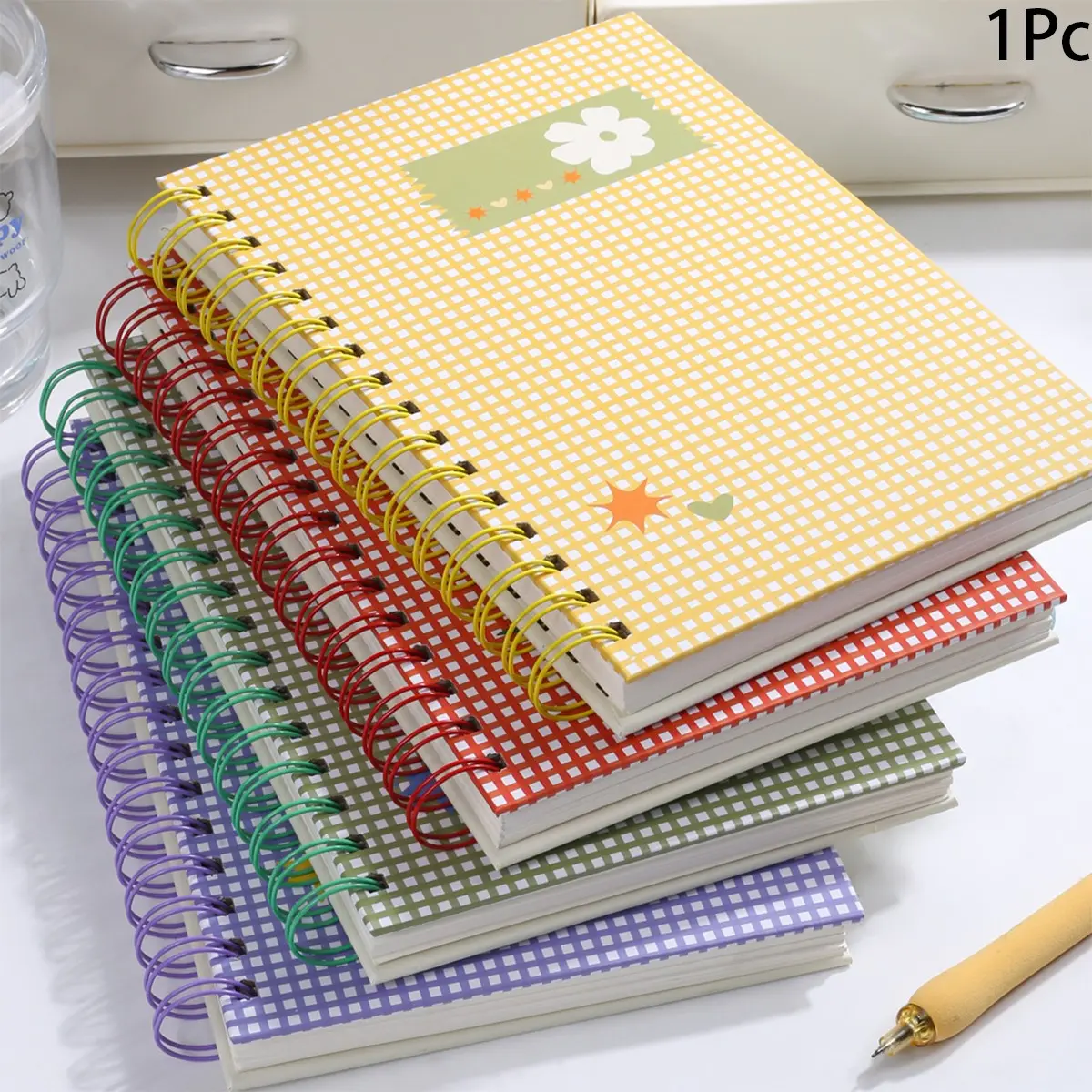 Cute Spiral Notebook, 100 Sheets 200 Pages, Thicken Paper, Twin Wire Binding, 360 Degree Fold Back Journal, Fruit & Flower Cover, Student Study Notes, School Office Stationery, Daily Writing Diary, Planner, Notes Book for Teens & Adults