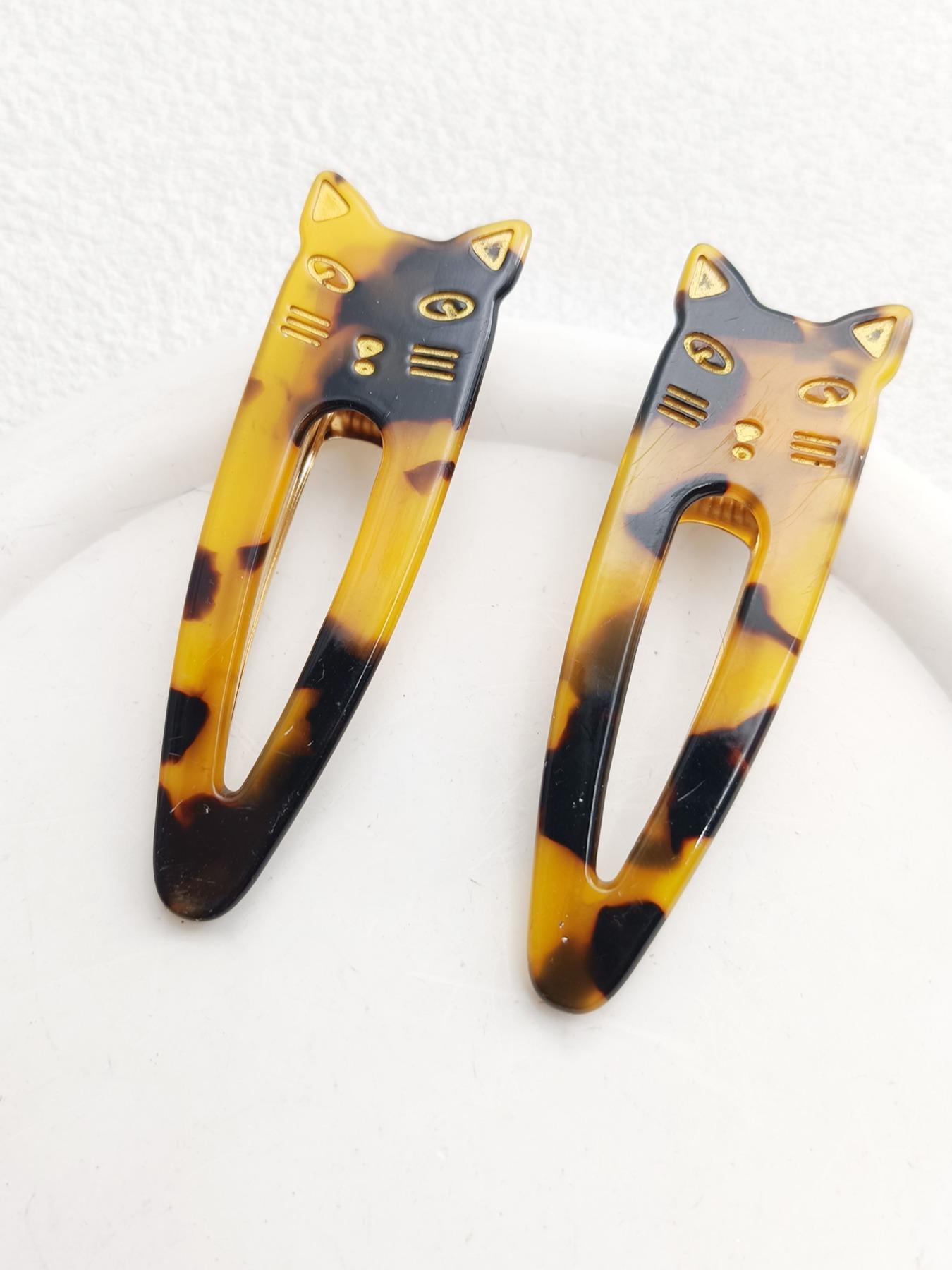 2PCS 7.3cm Cat Acetate Metal Hair Clips - Cute Cat Shape, High-Quality, Durable, Easy to Wear, Hair-Friendly for Daily Use at Work, School, or Dates