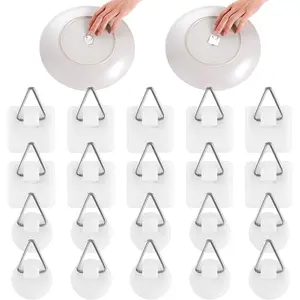 Gjinxi 20Pcs Invisible Adhesive Plate Hanger, 1.25 Inch Vertical Plate Holders for The Wall, Adhesive Picture Hanger, Wall Plate Hanger Display Holder, Hanging Hooks for Decorative Plates and Wall Art