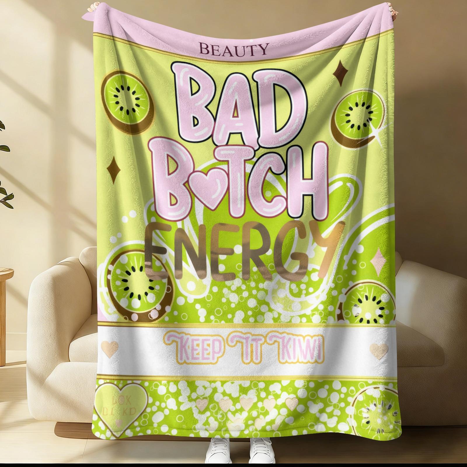 Bad B*tch Energy Flannel Blanket, Cute Sweet Print Warm Throw Blanket, Soft Cozy Nap Blanket for Couch Bed Recliner, All-Purpose Home Decor Gift Blanket
