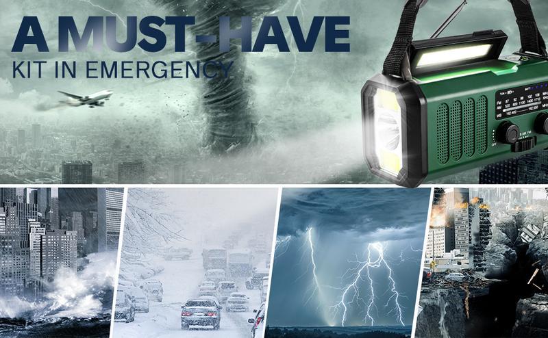 Solar Emergency Radio, 10000mAh Hand Crank Radio, NOAA AM FM Weather Radio with Flashlight & Reading Lighting Lamp, Phone Charger for Emergency