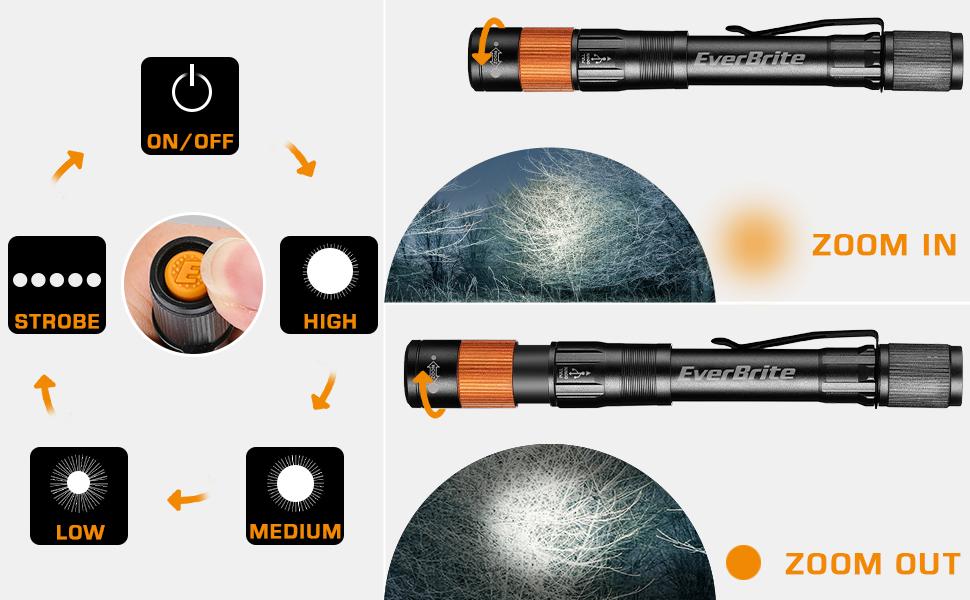 #JumpstartSale EverBrite Pen Light, Rechargeable Pen Flashlights, 300 Lumens Zoomable LED Small Flashlight with Clip, Memory Function, USB-C Cable Included, Pocket Size for Camping, Emergency, Mechanic