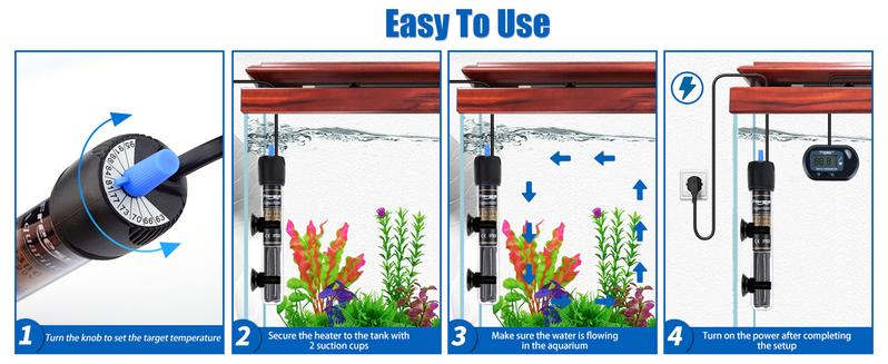 FREESEA 100 Watt Aquarium Fish Tank Heater with Aquarium Submersible Thermometer Marine Aquarium Heater with LED Controller Submersible Quartz Submersible Aquarium Super Mini Stainless Steel