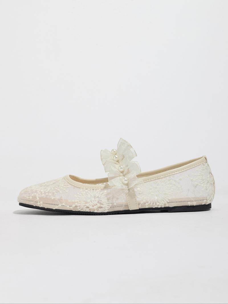 Women's Elegant Embroidery Design Ballet Flats, Trendy Soft Comfortable Flat Shoes, Fashionable Shoes for Daily Wear, Girl, Soft Sole Flats, Netted Ballet Flats