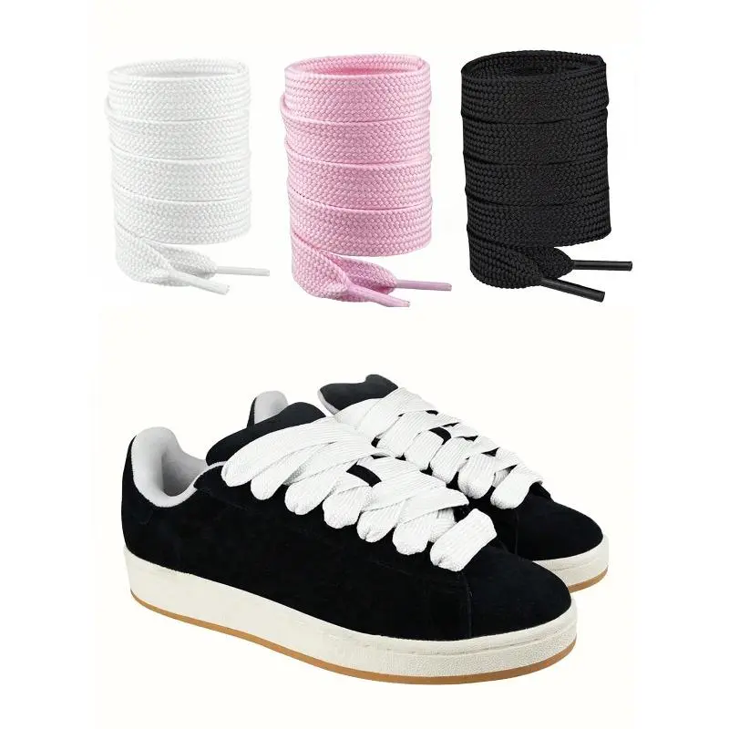 2-Pack Woven Synthetic Shoe Lace, 2cm Wide Durable Replacement Strings, Daily Wear Accessory for Canvas, Casual Shoes & Sneakers, Shoe Strings For Sneakers