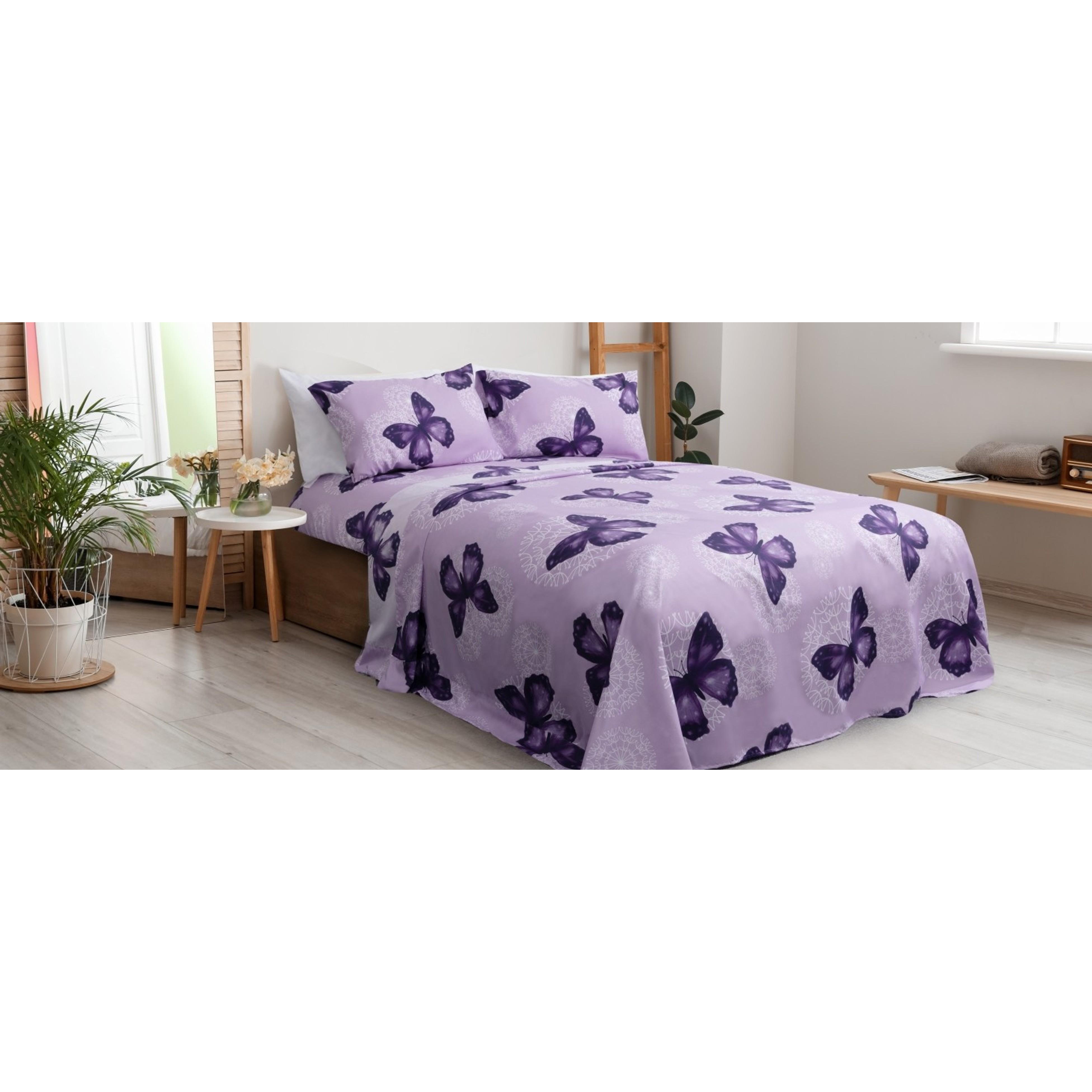 Bed in A Bag Full/Queen Size 8 Pieces, Purple Butterfly All Season Bedding Comforter Bed Set with Pillow Shams, Flat Sheet, Fitted Sheet, Bed Skirt, Pillowcases