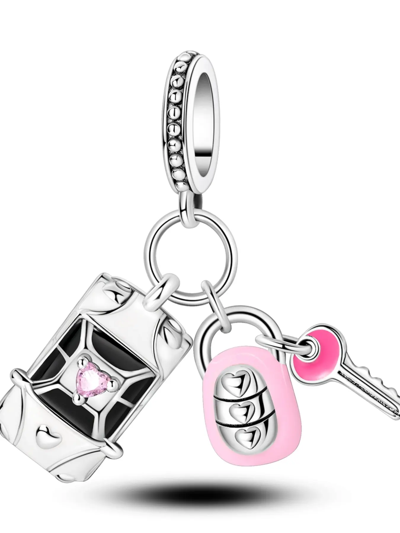 Cute Car, Padlock & Key Dangle Charm for Charm Bracelet! Pink heart design, perfect romantic gift for her to symbolize you hold the key to my heart 🚗💖