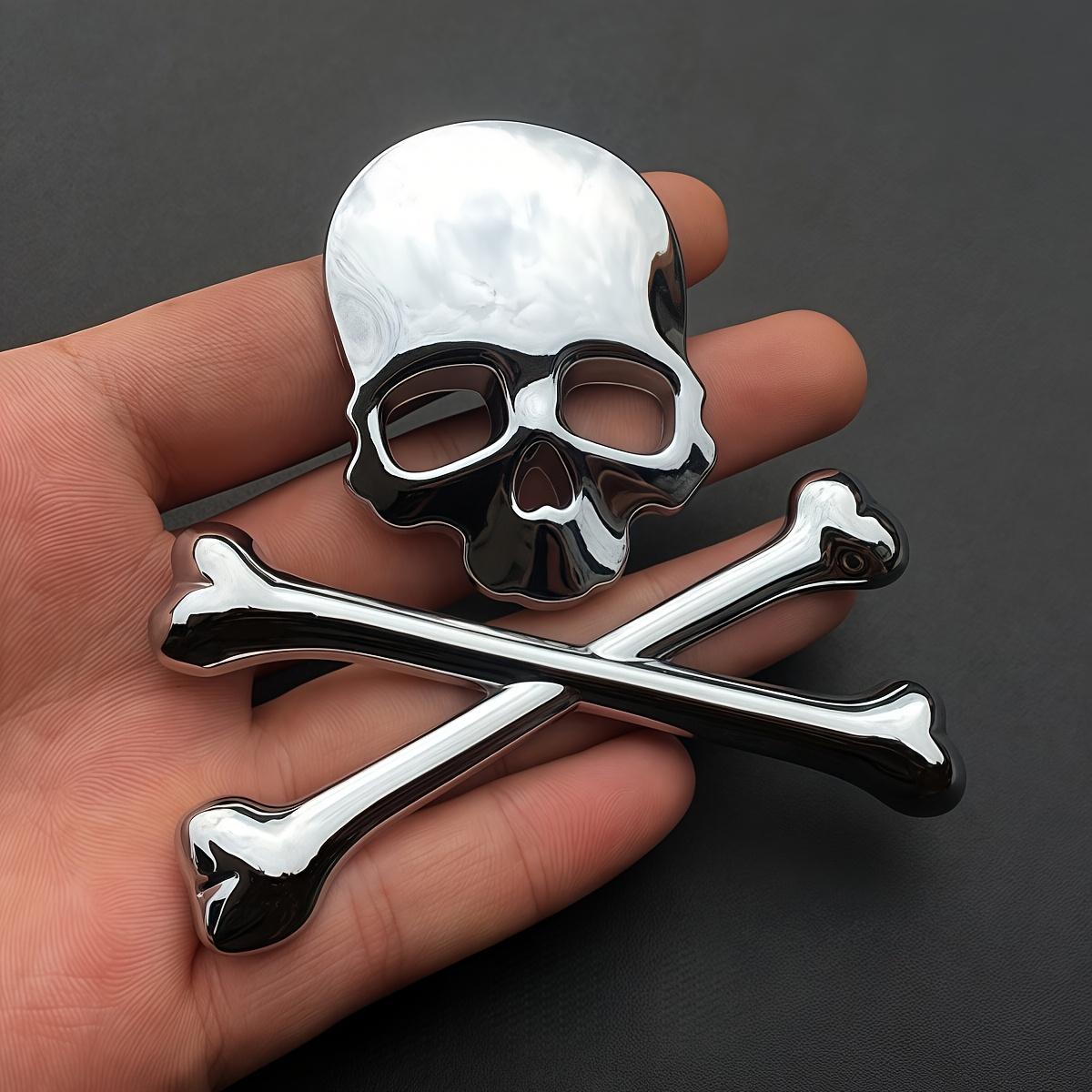 3D Metal Skull Emblem Sticker, Universal Car Sticker for Car Motorcycle, Compatible with Bumper Hood, Fits Bike Cruise Scooter, Halloween Decoration, Multipurpose Car Decal