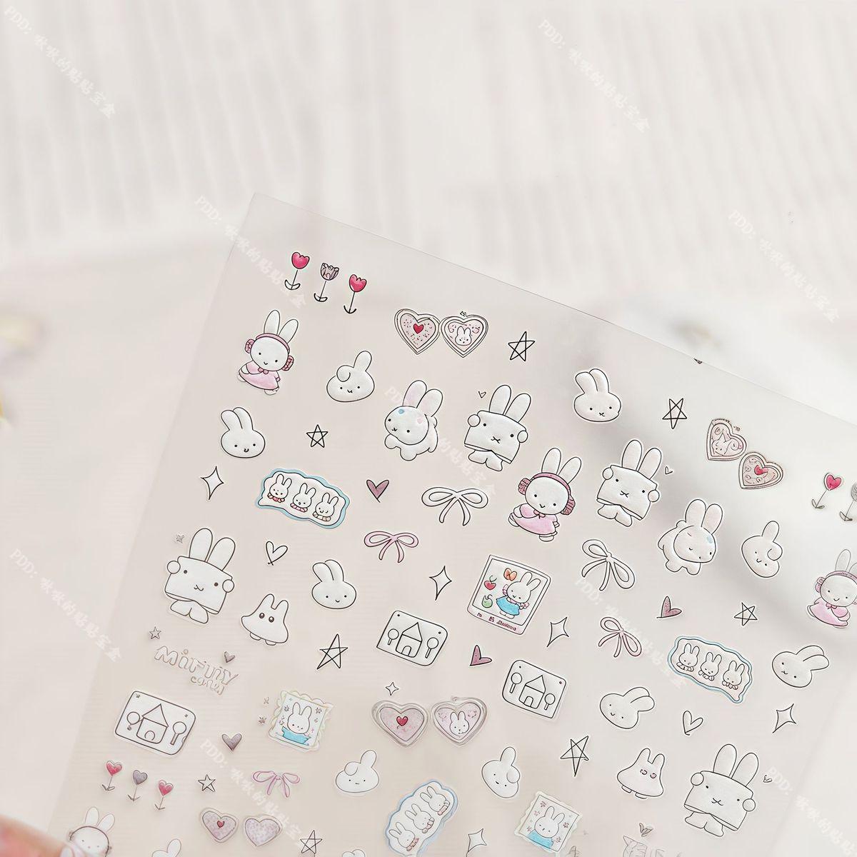 Cute Miffy 3D Nail Stickers Kawaii Glass Camera Nail Stickers Decoration Anime Printing Stickers Holiday Surprise Gifts