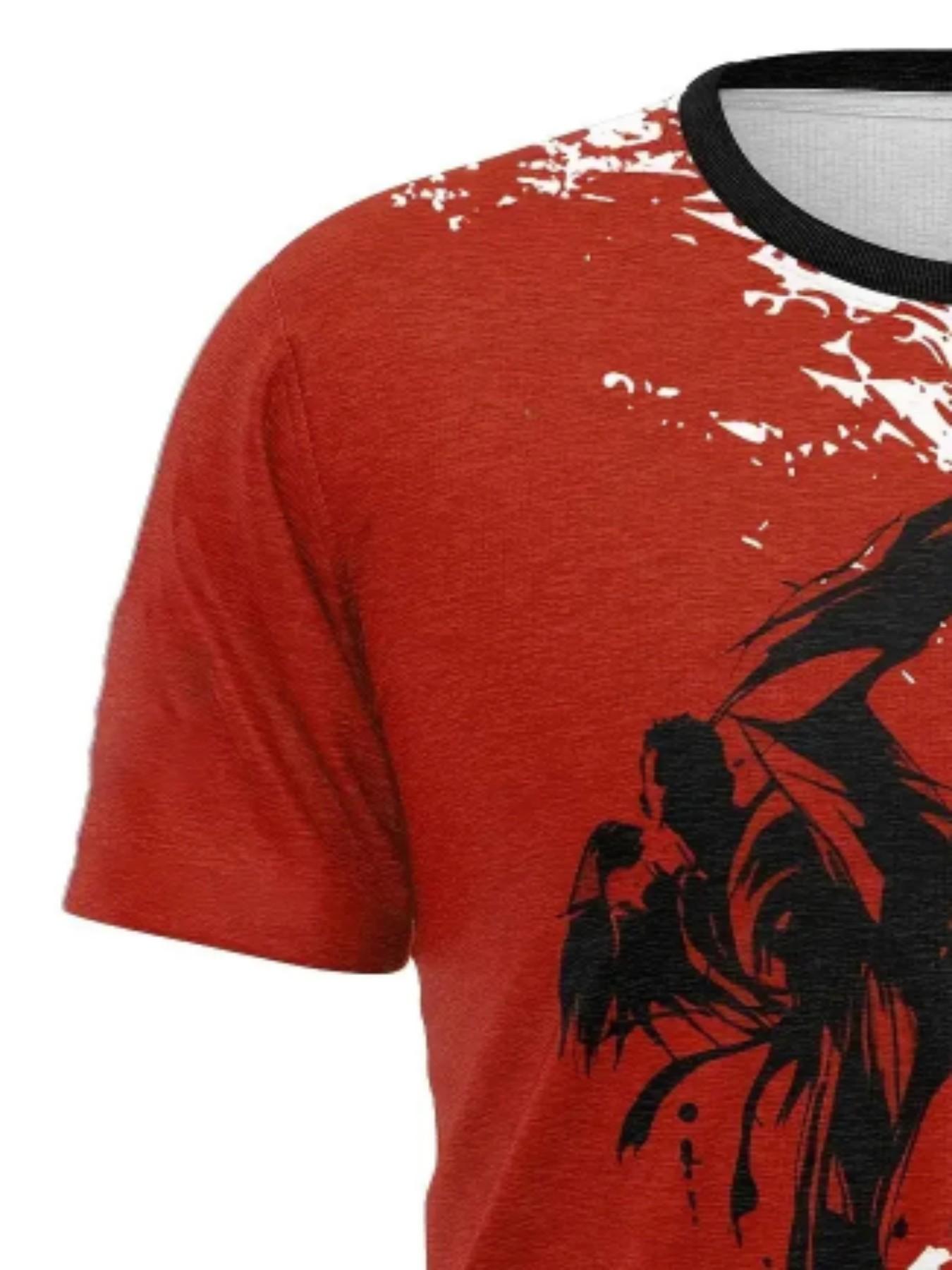 Men's Karate Warrior Print T-Shirt, Japanese Ukiyo-E Style Top, Casual Short Sleeve Streetwear, Martial Arts Theme Summer Shirt