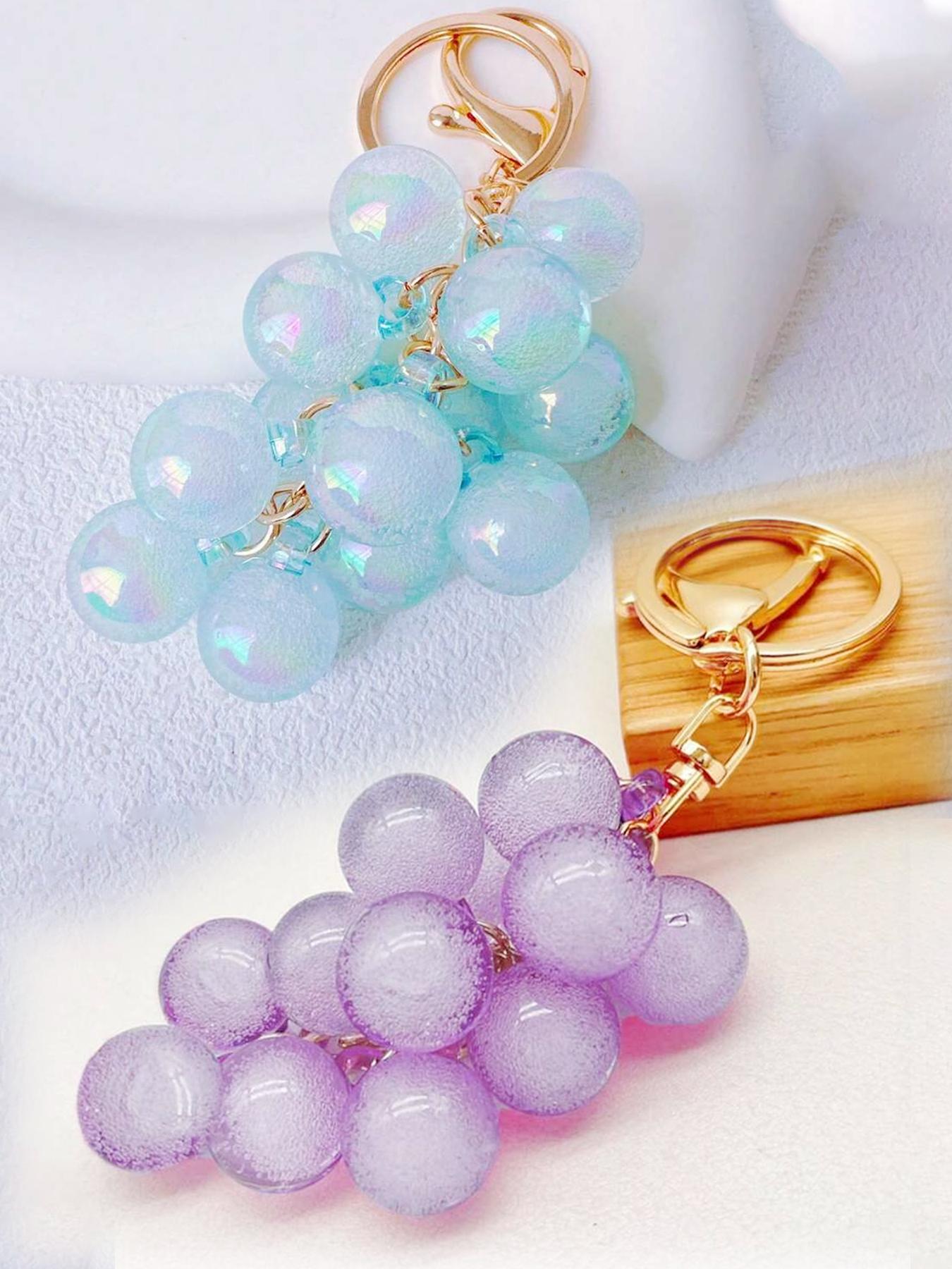 Resin Transparent Beaded Grape Pendant,Grape Keychains Bubble Jelly Grape Cluster Keychains,Decorative Accessories Fruit Grape Bag Chain Pendant Amethyst Grape Charms Schoolbag Decoration Backpack Keychain Gift, Keychain for bags