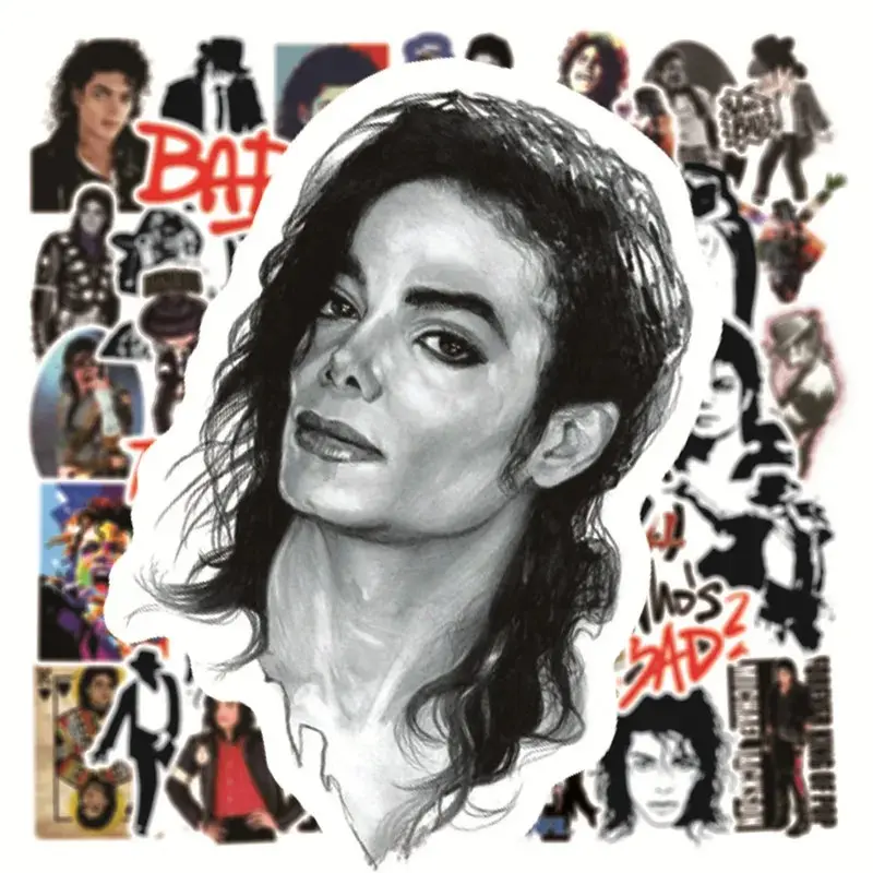 Michael Jackson Rock Star Graffiti Stickers 50Pcs, Waterproof DIY Decoration Decals For Luggage Bottle Fridge Notebook Computer