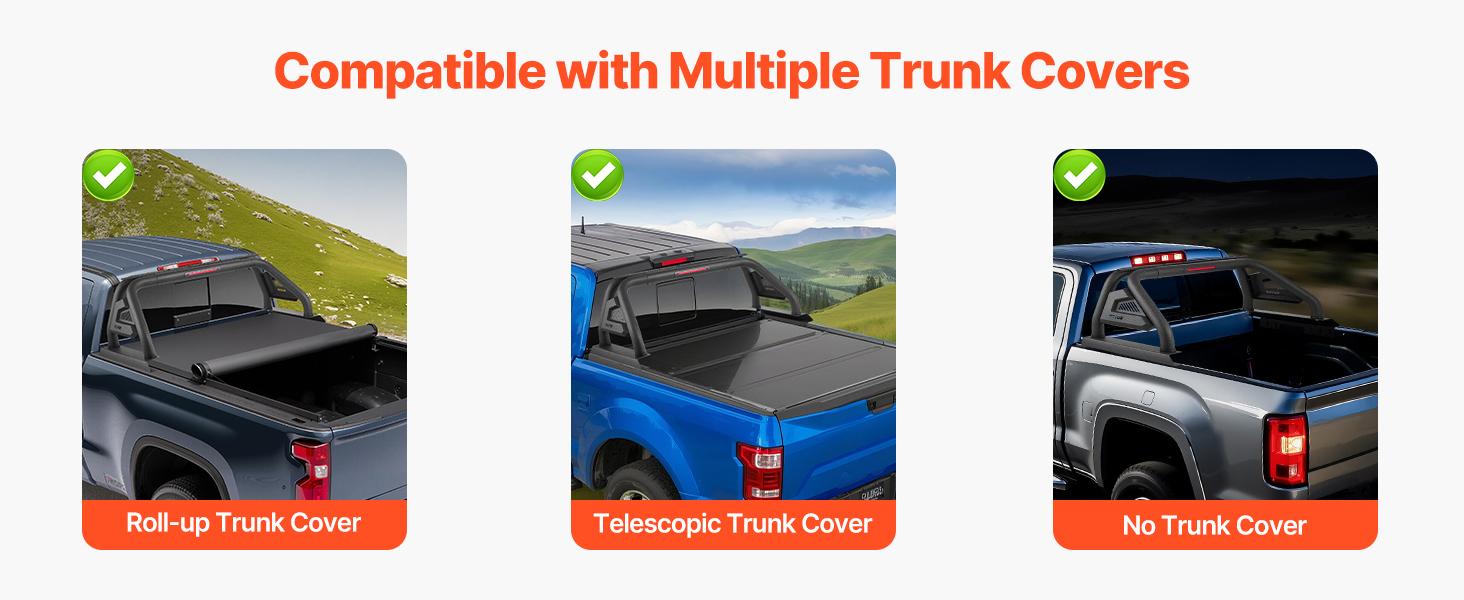VEVOR Truck Bed Roll Bar, Universal Pickup Sport Adjustable Bar Chase Rack Compatible with Mid-Size Truck, Carbon Steel Construction with LED Brake Light, No Rack Included