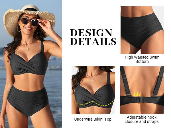 Aqua Eve Women Underwire Bikini Set - High Waisted Two Piece Swimsuit Tummy Control Bathing Suit Push Up Swimwear