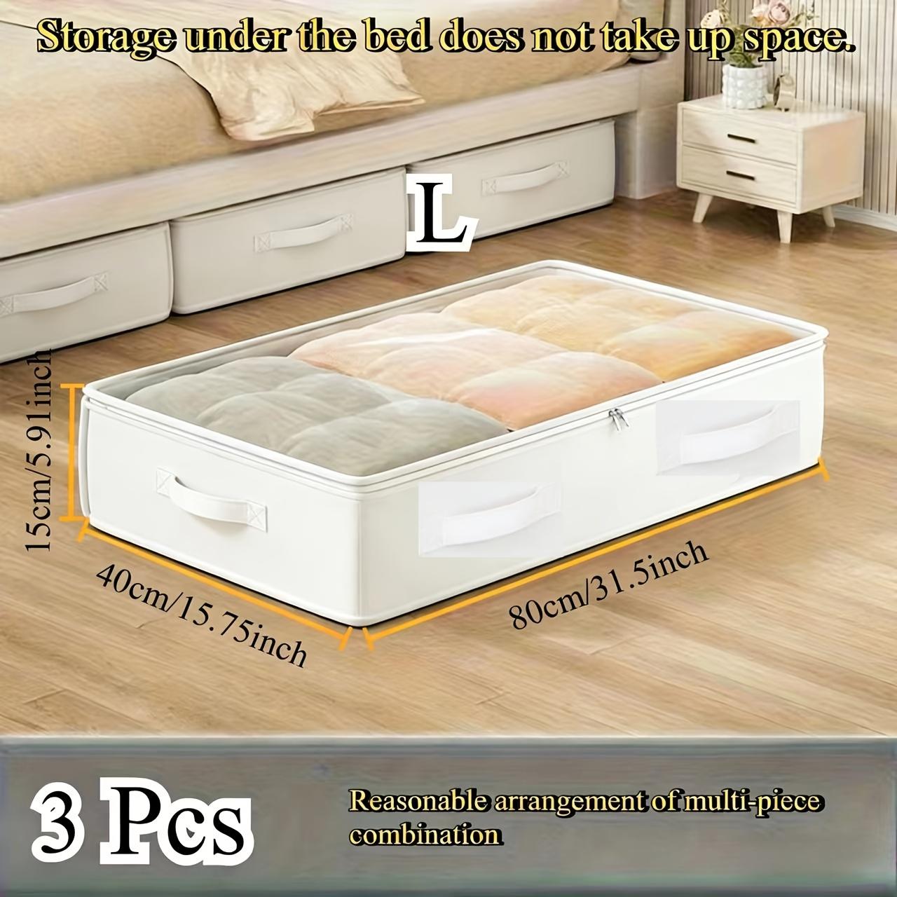 3PCS White Under Bed Wardrobe Storage Boxes and Organizers, Bedroom Storage Organizer, Foldable Under Bed Storage Boxes, with Functions and Uses, for Blankets, Skirts, Quilts, Pillows, Clothes, Space-Saving