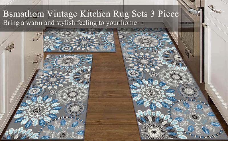 [TiktokShopHolidayHaul] HEBEMAT Washable Boho Kitchen Rug Mat Sets 3 Piece, Farmhouse Non Slip Kitchen Rug Runner, Washable Non Skid Kitchen Rugs, Bohemian Kitchen Floor Mat for Hallway Entryway Laundry Room