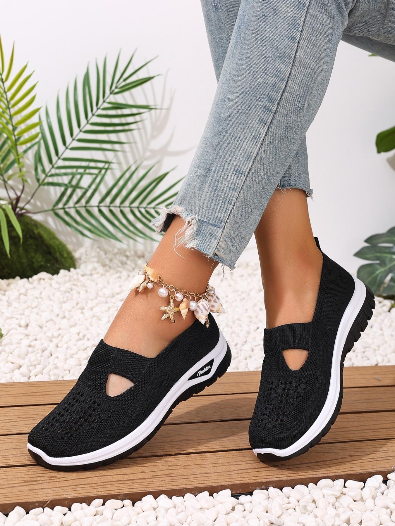Women's British Style Slip-On Casual Shoes, Walking Shoes, Comfortable Low Top Flat Shoes, Round Toe Medium Width, All Season Wear, Fashionable and Practical